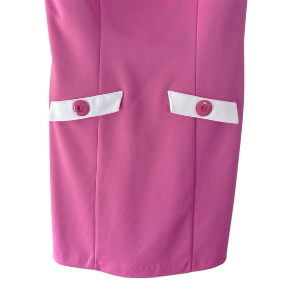 A-list Bright Pink & White Retro Sheath Dress, size XS/ Juniors size 5 - Picture 8 of 12